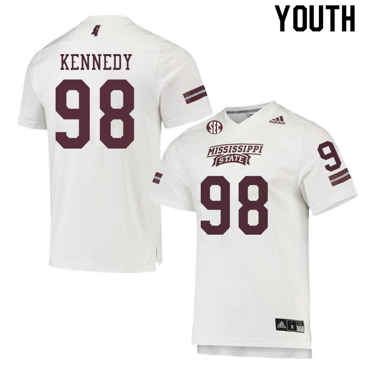 Youth #98 Jordan Kennedy Mississippi State Bulldogs College Football Jerseys Sale-White